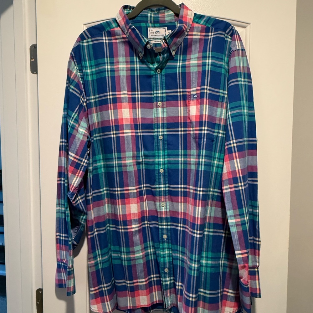 Southern Tide Blue, Pink & Teal Plaid Button-Down Shirt